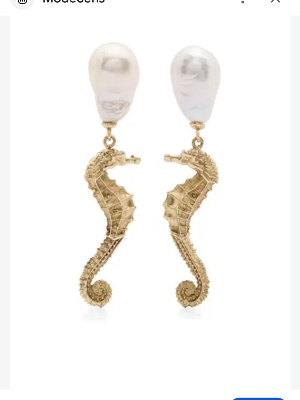 Alemais Gold Seahorse Earrings with White Pearl Tops
